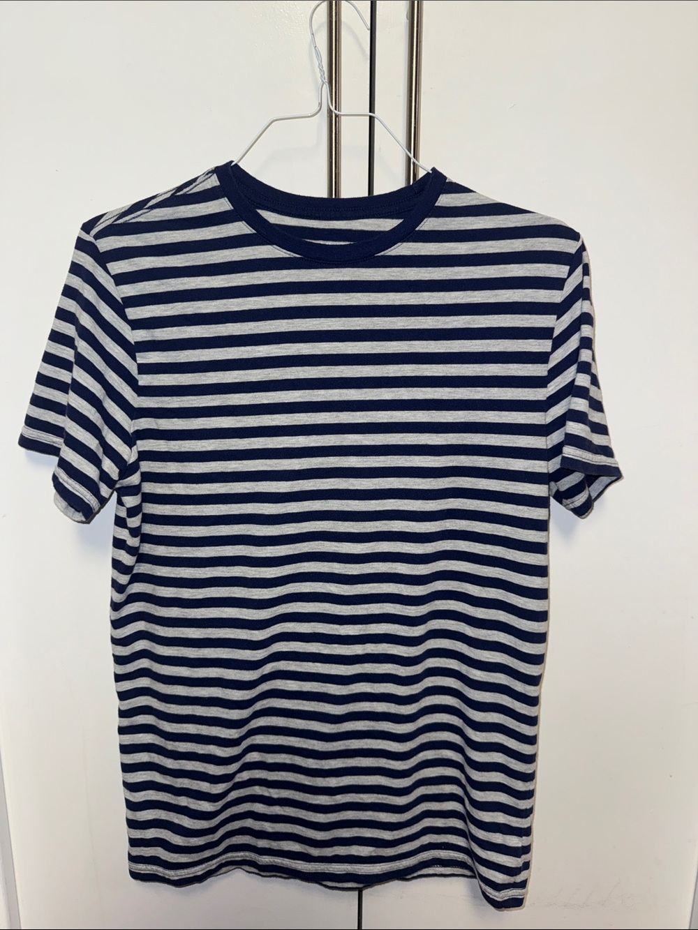 Men's Navy and Grey Striped Crewneck T-Shirt